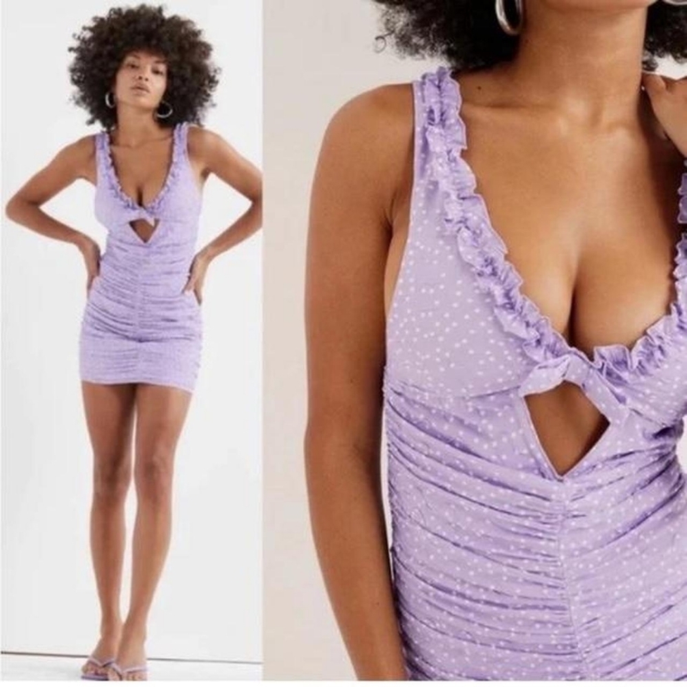 For Love And Lemons Purple Polka Dot Chelsie Mini Dress Small